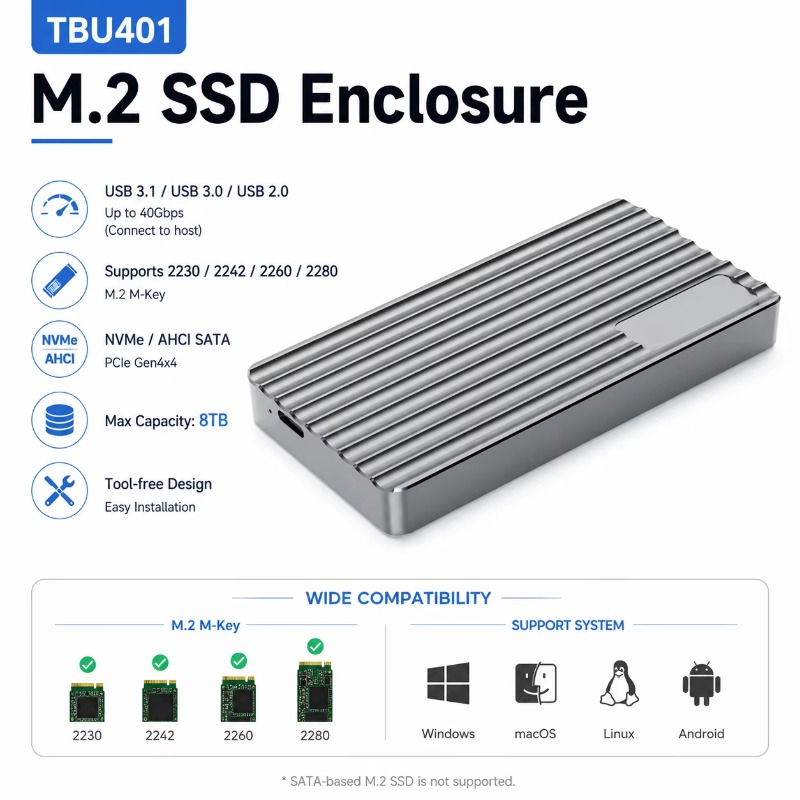 Casing SSD M.2 NVMe Aluminium  - Usb4 40Gbps External Ssd 8Tb ulasan dan harga